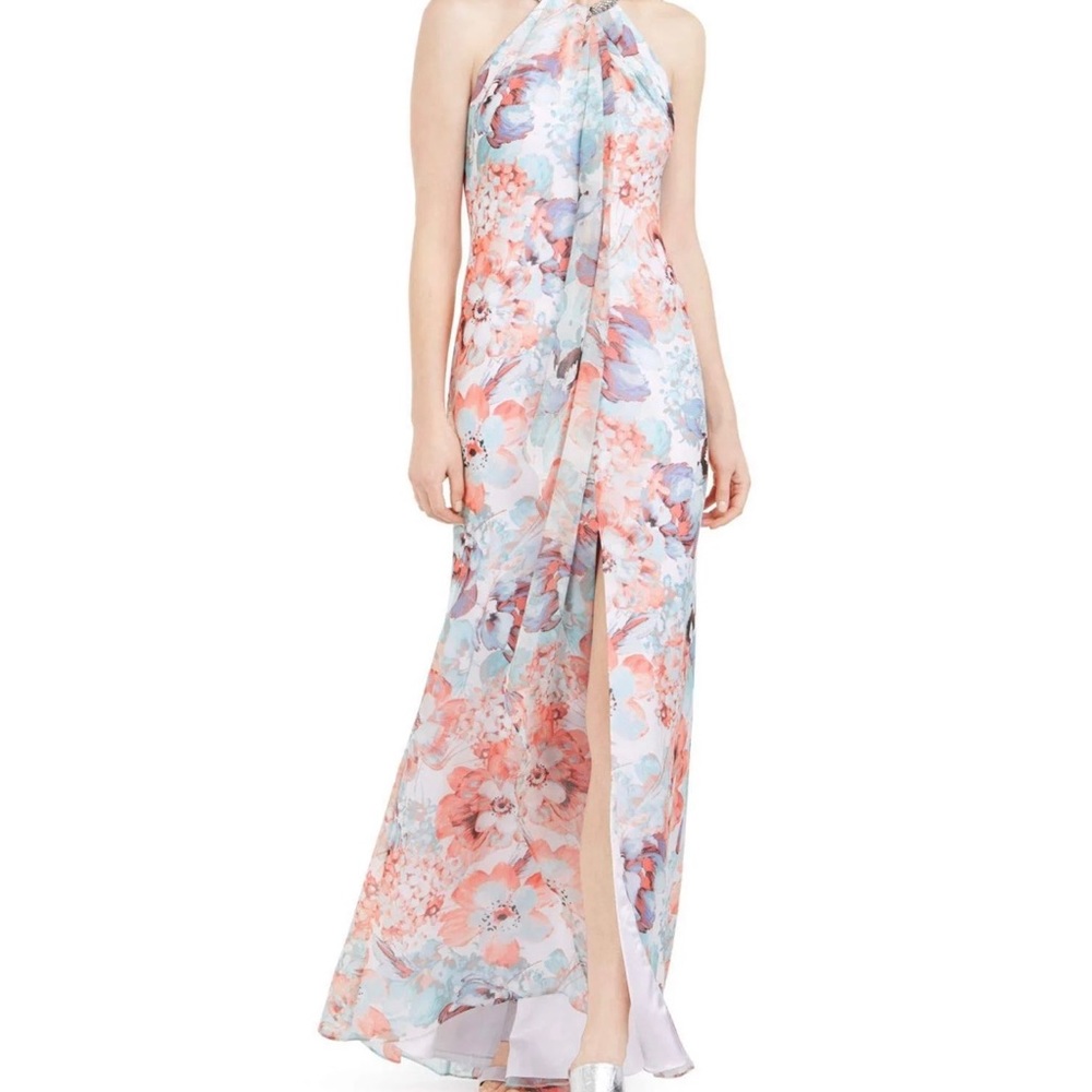 Calvin Klein floral sleeveless halter neck maxi dress